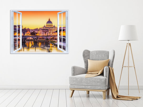 Quadro Finestra roma 100x75 cm Stampa su Tela con Telaio in Legno Arredamento Arte Arredo Moderno - Made in Italy