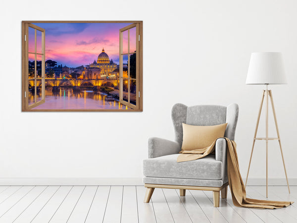 Quadro Finestra roma 100x75 cm Stampa su Tela con Telaio in Legno Arredamento Arte Arredo Moderno - Made in Italy