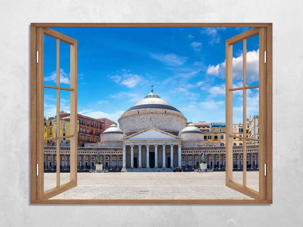 Quadro Finestra napoli 100x75 cm Stampa su Tela con Telaio in Legno Arredamento Arte Arredo Moderno - Made in Italy