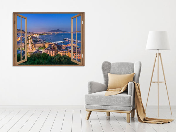Quadro Finestra napoli vesuvio 100x75 cm Stampa su Tela con Telaio in Legno Arredamento Arte Arredo Moderno - Made in Italy