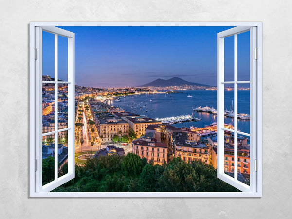 Quadro Finestra napoli vesuvio 100x75 cm Stampa su Tela con Telaio in Legno Arredamento Arte Arredo Moderno - Made in Italy