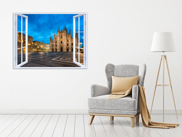 Quadro Finestra milano duomo 100x75 cm Stampa su Tela con Telaio in Legno Arredamento Arte Arredo Moderno - Made in Italy