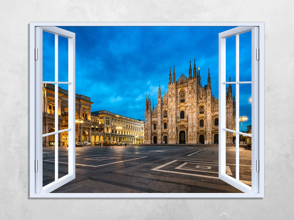 Quadro Finestra milano duomo 100x75 cm Stampa su Tela con Telaio in Legno Arredamento Arte Arredo Moderno - Made in Italy