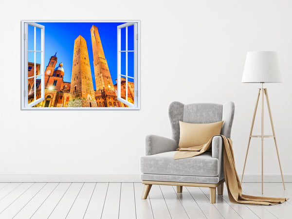 Quadro Finestra bologna 100x75 cm Stampa su Tela con Telaio in Legno Arredamento Arte Arredo Moderno - Made in Italy