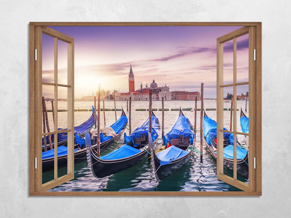Quadro Finestra venezia 100x75 cm Stampa su Tela con Telaio in Legno Arredamento Arte Arredo Moderno - Made in Italy
