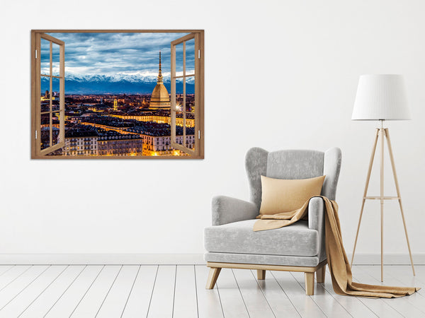 Quadro Finestra torino  100x75 cm Stampa su Tela con Telaio in Legno Arredamento Arte Arredo Moderno - Made in Italy