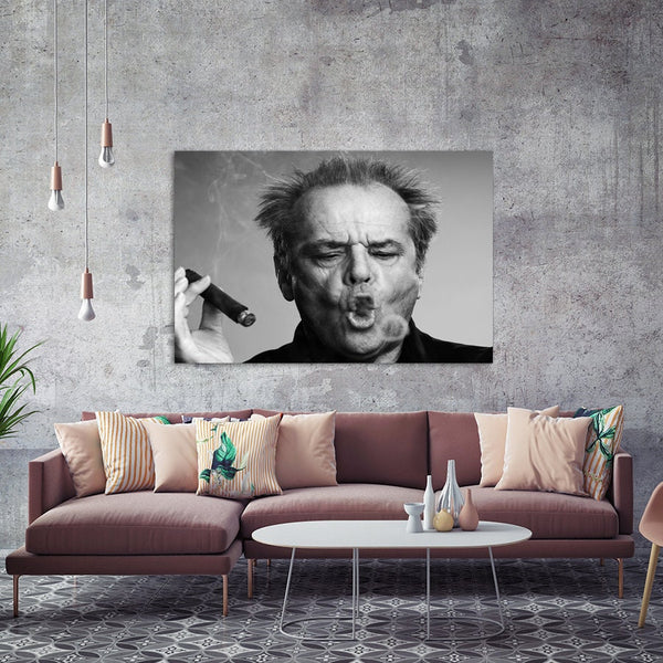 Jack Nicholson Smoking - Canvas Wall Art Framed Print - Various Sizes