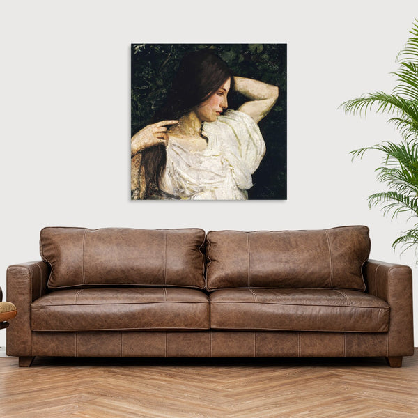 Quadro Stampa su Tela con Telaio in Legno Abbott Handerson Thayer - Girl Arranging Her Hair