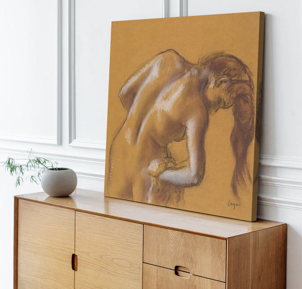 Quadro Stampa su Tela con Telaio in Legno Edgar Degas - Nude lady Bather Drying Herself