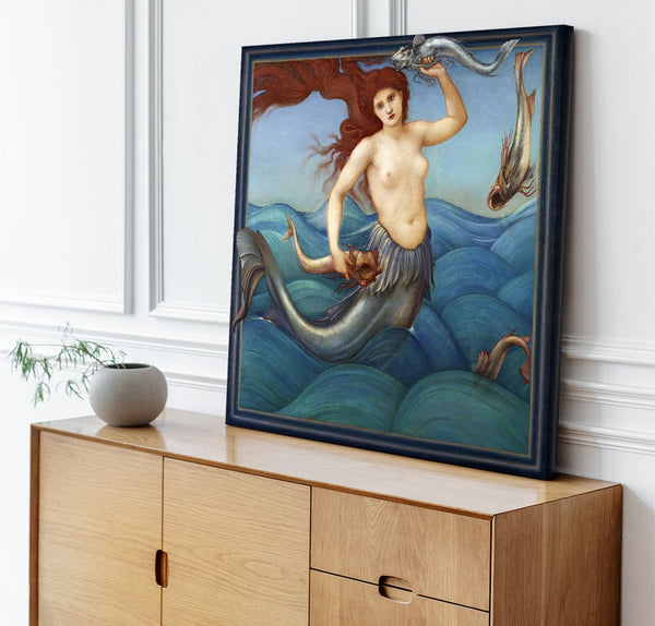 Quadro Stampa su Tela con Telaio in Legno Edward Burne Jones - A Sea-Nymph
