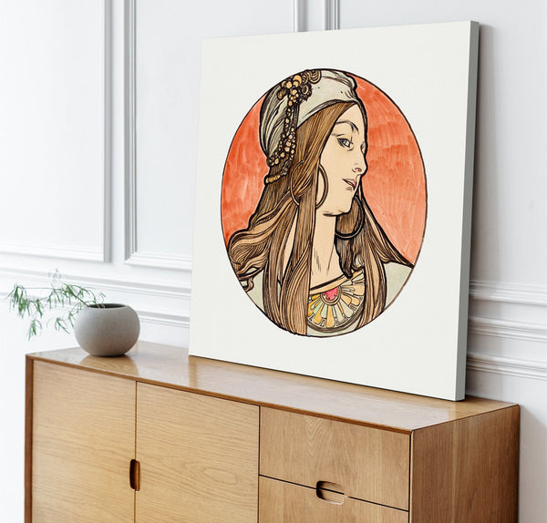 Quadro Stampa su Tela con Telaio in Legno Alphonse Mucha - Stained glass window for the facade of the Fouquet boutique