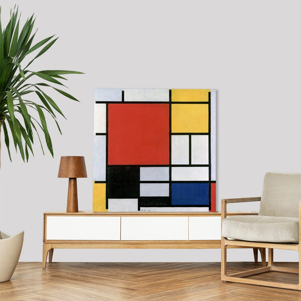Quadro Stampa su Tela con Telaio in Legno Piet Mondrian - Composition with Red, Yellow, Blue, and Black