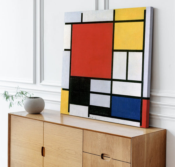 Quadro Stampa su Tela con Telaio in Legno Piet Mondrian - Composition with Red, Yellow, Blue, and Black
