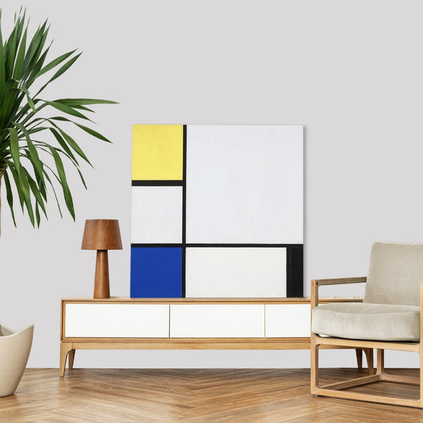 Quadro Stampa su Tela con Telaio in Legno Piet Mondrian - Composition with Yellow, Blue, Black and Light Blue