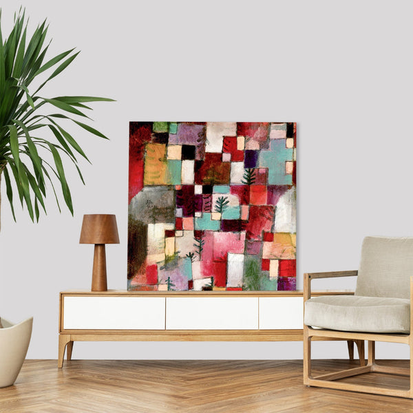 Quadro Stampa su Tela con Telaio in Legno Paul Klee - Red green and Violet–Yellow Rhythms