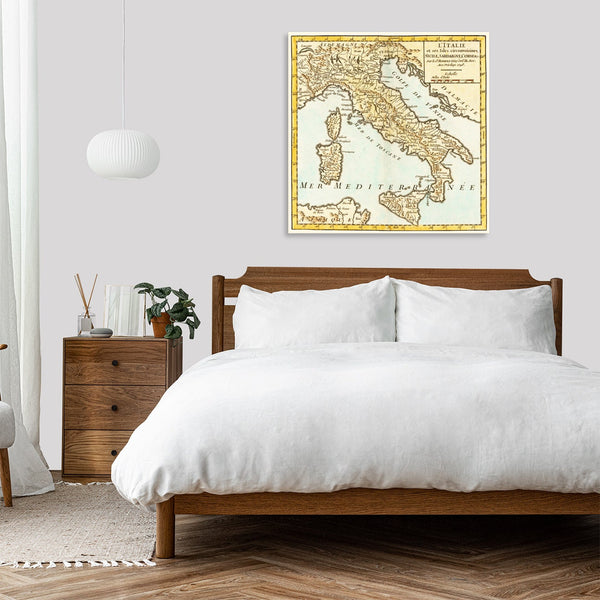 Quadro Stampa su Tela con Telaio in Legno Maps of the Italy
