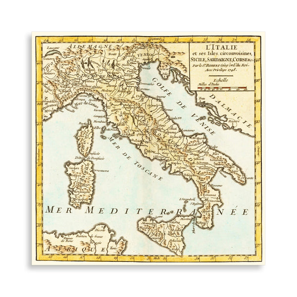 Quadro Stampa su Tela con Telaio in Legno Maps of the Italy