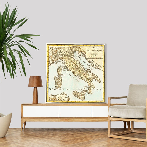 Quadro Stampa su Tela con Telaio in Legno Maps of the Italy