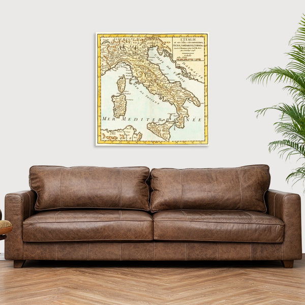 Quadro Stampa su Tela con Telaio in Legno Maps of the Italy
