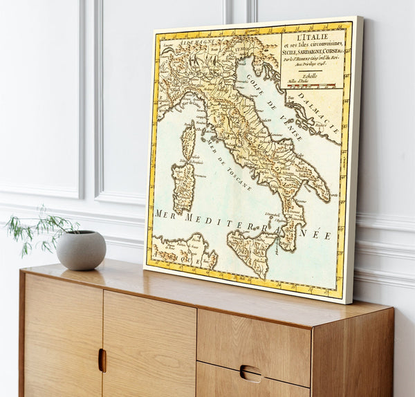 Quadro Stampa su Tela con Telaio in Legno Maps of the Italy