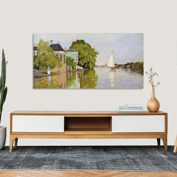 Quadro Stampa su Tela con Telaio in Legno Claude Monet - Houses on the Achterzaan