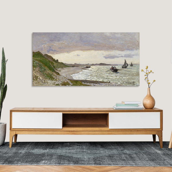 Quadro Stampa su Tela con Telaio in Legno Claude Monet - The Seashore at Sainte-Adresse