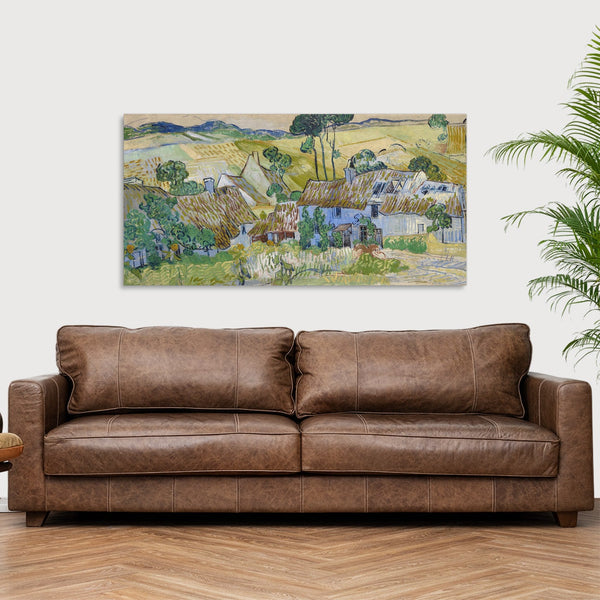 Quadro Stampa su Tela con Telaio in Legno Vincent van Gogh - Farms near Auvers