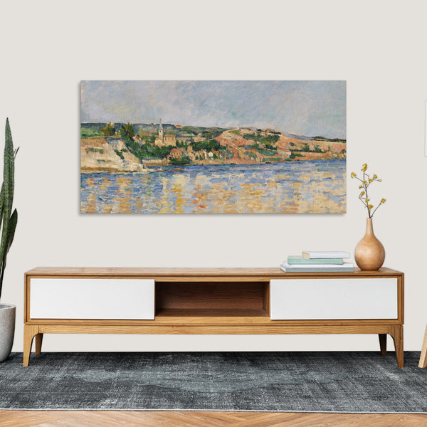 Quadro Stampa su Tela con Telaio in Legno Paul Cezanne - Village at the Water’s Edge