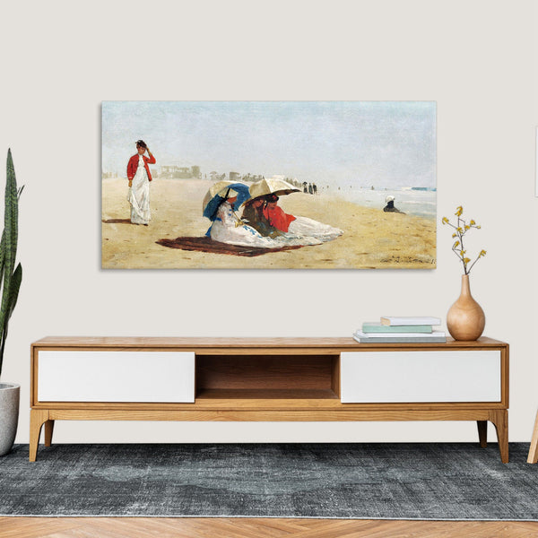 Quadro Stampa su Tela con Telaio in Legno Winslow Homer - East Hampton Beach, Long Island