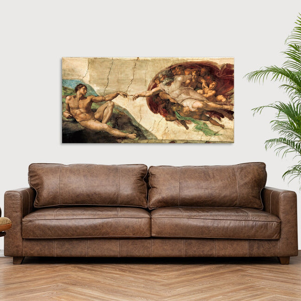 Quadro Stampa su Tela con Telaio in Legno Michelangelo Buonarroti - La creazione di Adamo