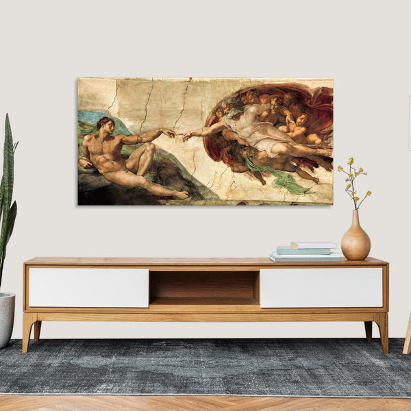Quadro Stampa su Tela con Telaio in Legno Michelangelo Buonarroti - La creazione di Adamo