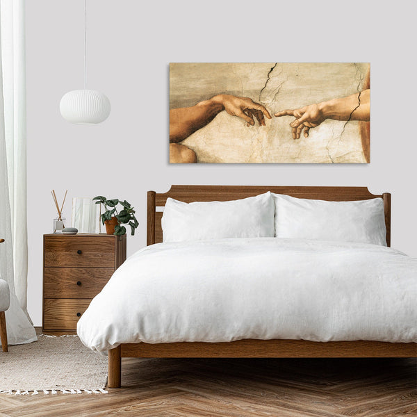 Quadro Stampa su Tela con Telaio in Legno Michelangelo Buonarroti - La creazione di Adamo