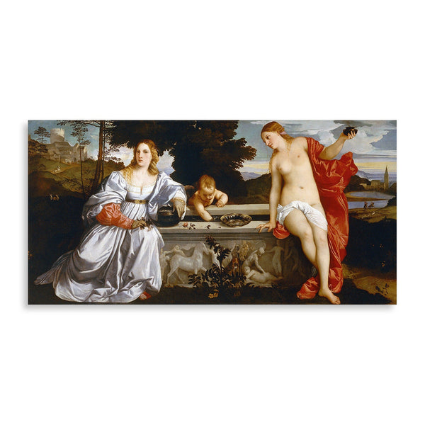 Quadro Stampa su Tela con Telaio in Legno Tiziano - Amor Sacro e Amor Profano