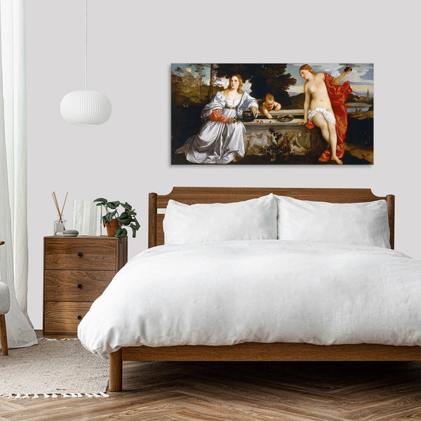 Quadro Stampa su Tela con Telaio in Legno Tiziano - Amor Sacro e Amor Profano