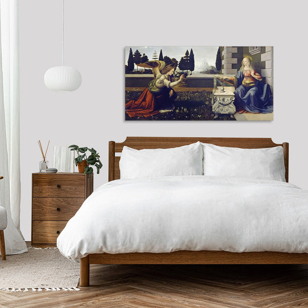 Quadro Stampa su Tela con Telaio in Legno Leonardo da Vinci - The Annunciation