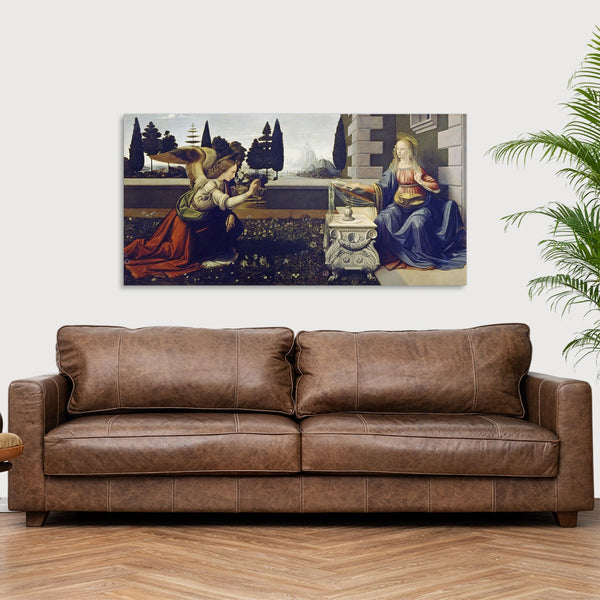 Quadro Stampa su Tela con Telaio in Legno Leonardo da Vinci - The Annunciation