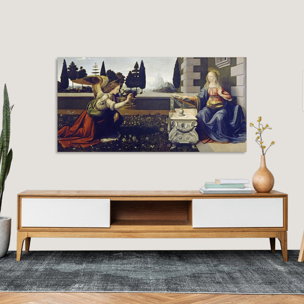 Quadro Stampa su Tela con Telaio in Legno Leonardo da Vinci - The Annunciation