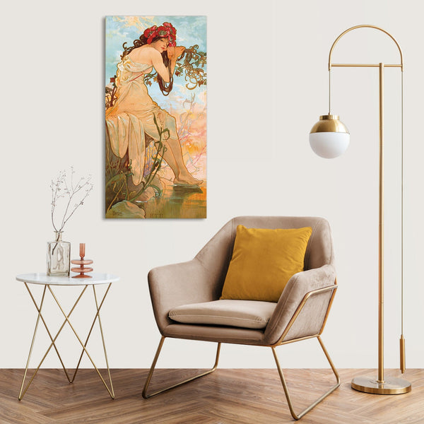 Quadro Stampa su Tela con Telaio in Legno Alphonse Mucha - été