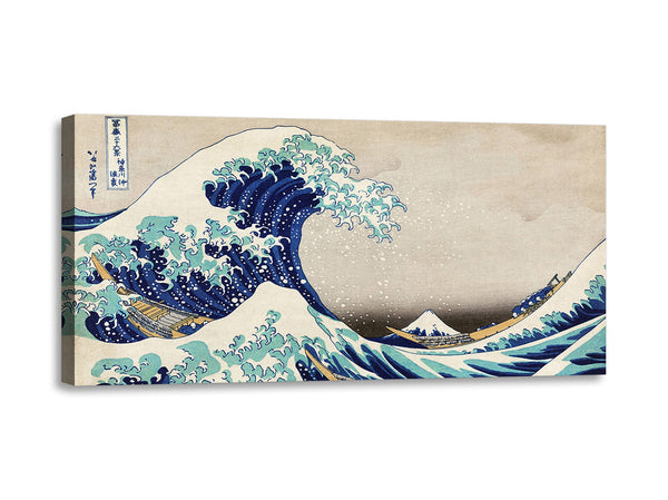 Quadro Stampa su Tela con Telaio in Legno Katsushika Hokusai - The Great Wave off Kanagawa