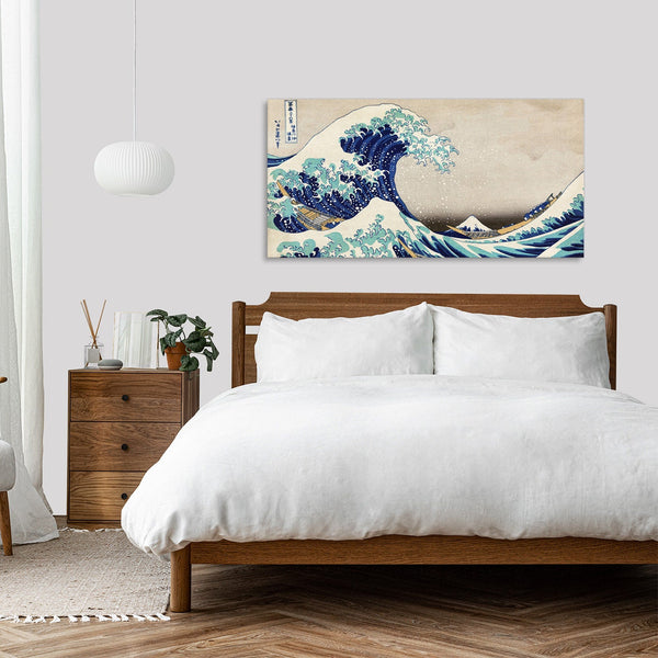 Quadro Stampa su Tela con Telaio in Legno Katsushika Hokusai - The Great Wave off Kanagawa