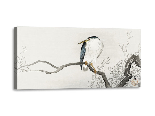Quadro Stampa su Tela con Telaio in Legno Ohara Koson - Quack on erratic branch