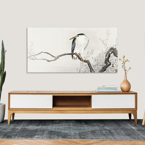 Quadro Stampa su Tela con Telaio in Legno Ohara Koson - Quack on erratic branch