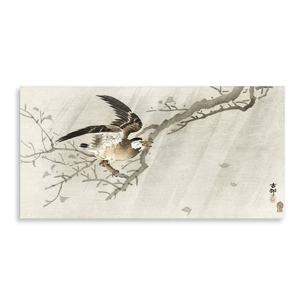 Quadro Stampa su Tela con Telaio in Legno Ohara Koson - Gray starling in storm
