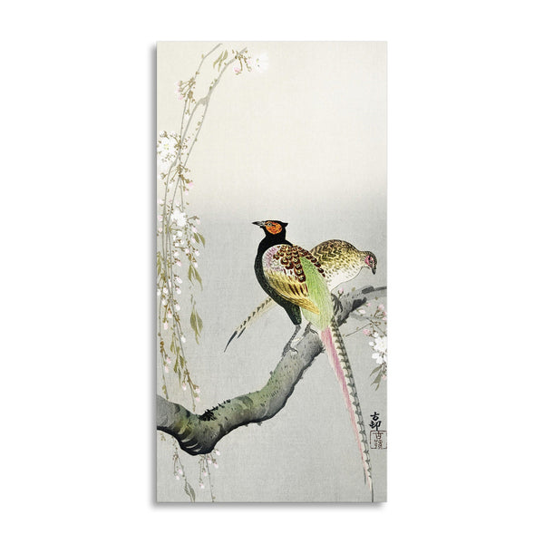 Quadro Stampa su Tela con Telaio in Legno Ohara Koson - Couple pheasants and cherry blossom