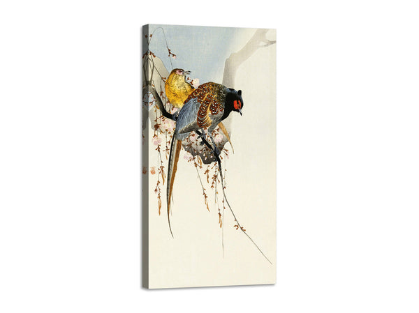 Quadro Stampa su Tela con Telaio in Legno Ohara Koson - Pheasant couple and plum blossom