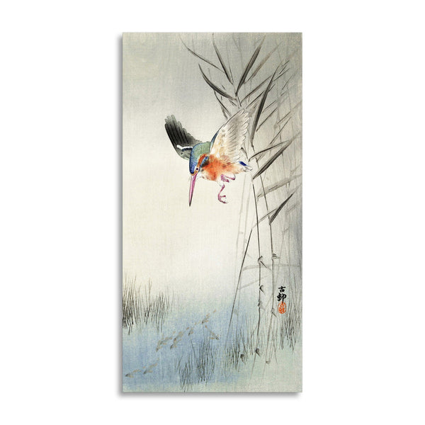 Quadro Stampa su Tela con Telaio in Legno Ohara Koson - Kingfisher hunting for fish in the water