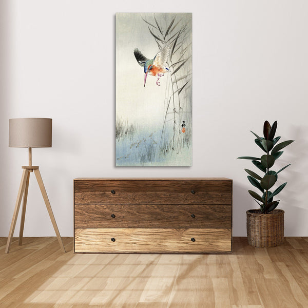 Quadro Stampa su Tela con Telaio in Legno Ohara Koson - Kingfisher hunting for fish in the water