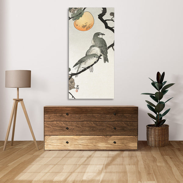 Quadro Stampa su Tela con Telaio in Legno Ohara Koson - Birds and plants