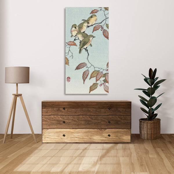 Quadro Stampa su Tela con Telaio in Legno Ohara Koson - Birds on a branch