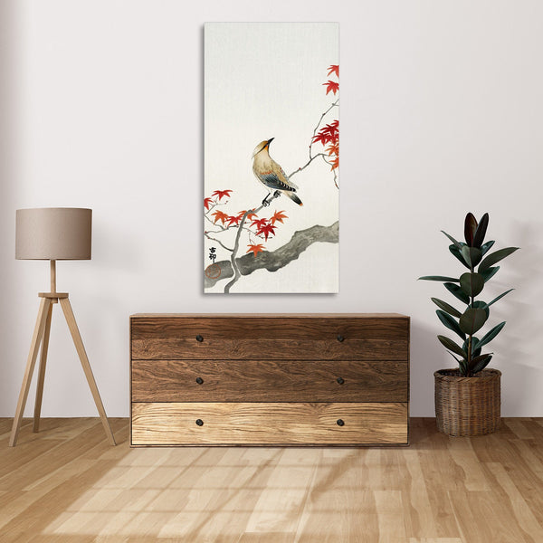 Quadro Stampa su Tela con Telaio in Legno Ohara Koson - Japanese plague bird on maple